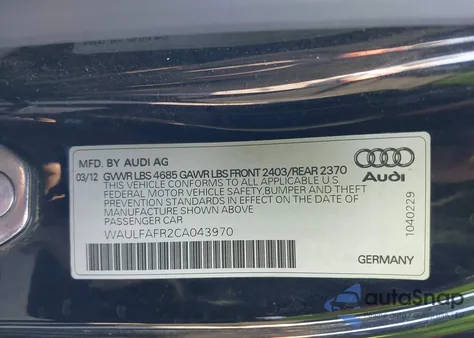 2012 Audi A5 2.0T Premium z USA, uszkodzony, nr VIN WAULFAFR2CA043970